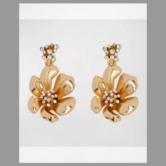 Oscar de la Renta Flower Drop Earrings with Crystals